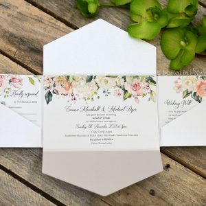 All-in-one invitation with peachy-pink florals
