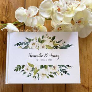 White and green florals