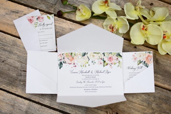 All-in-one invitation with peachy-pink florals - Image 2