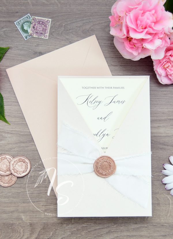 V pocket with wax seal & hand torn ribbon