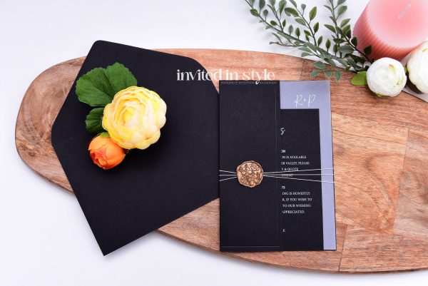 Half-fold wrap with wax seal - white ink
